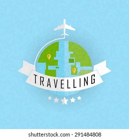 Around the world travelling by plane, Flat icon modern design style vector illustration concept.