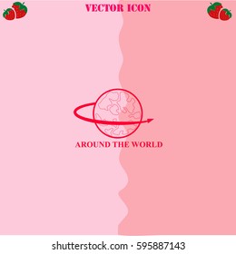 Around the world vector  icon. Strawberry Background.