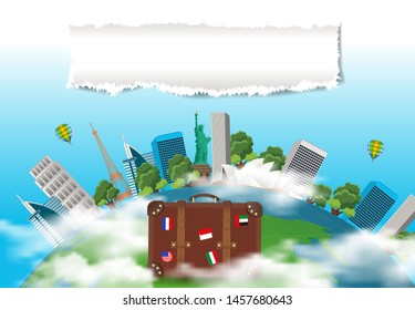 Around the world - vector illustration of 3d design travel composition with famous landmarks icons