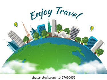 Around the world - vector illustration of 3d design travel composition with famous landmarks icons