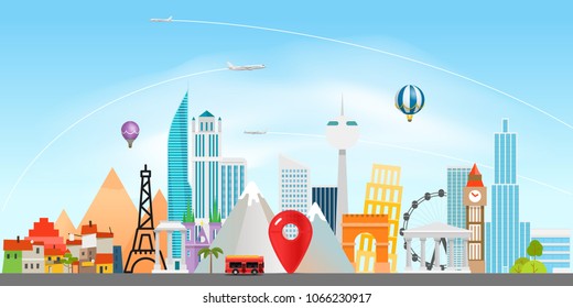 Around the wotld concept. Travel destination vector illustration