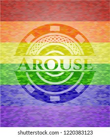 Arouse emblem on mosaic background with the colors of the LGBT flag