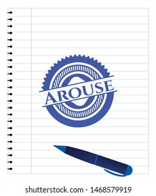 Arouse emblem with pen effect. Blue ink. Vector Illustration. Detailed.