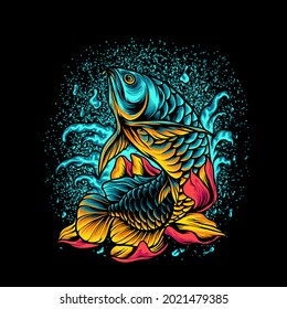 Arowana Fish With Fowers Illustration for your business or merchandise