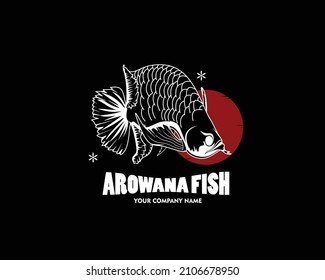 Arowana fish logo.Illustration of arowana fish symbol on black background