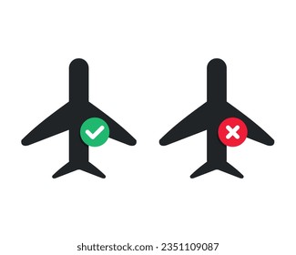 Icono de marca de verificación de avión. Vector de ilustración
