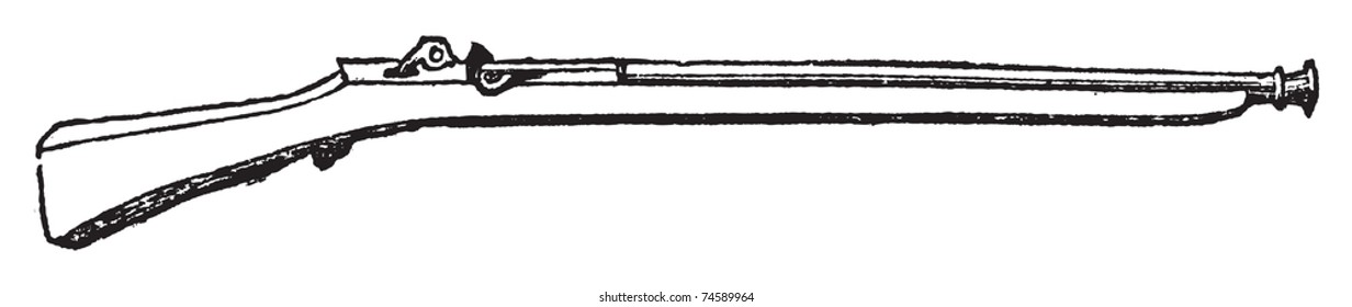 Arquebus ancient firearm old engraving. Old engraved illustration of the Arquebus, isolated against a white background.