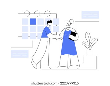 Arrange appointment abstract concept vector illustration. Arrange visit, book appointment, initiate interview, apply for job, send request, website menu bar, user experience abstract metaphor.