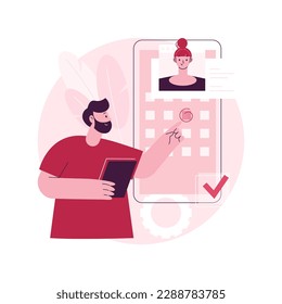 Organizar la ilustración abstracta del vector de concepto de cita. Organizar visita, reservar cita, iniciar entrevista, solicitar trabajo, enviar solicitud, barra de menú del sitio web, metáfora abstracta de experiencia del usuario.