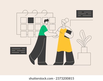 Arrange appointment abstract concept vector illustration. Arrange visit, book appointment, initiate interview, apply for job, send request, website menu bar, user experience abstract metaphor.