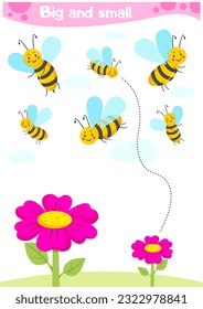 Arrange by size big or small worksheet for kids. Place the bee on the desired flower.