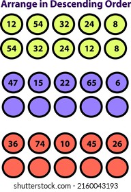 Arrange in descending order worksheet for kids, mathematics activity, creative concept