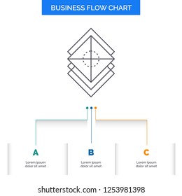 Arrange, design, layers, stack, layer Business Flow Chart Design with 3 Steps. Line Icon For Presentation Background Template Place for text