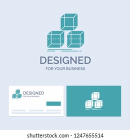 Arrange, design, stack, 3d, box Business Logo Glyph Icon Symbol for your business. Turquoise Business Cards with Brand logo template.