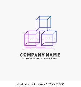 Arrange, design, stack, 3d, box Purple Business Logo Template. Place for Tagline