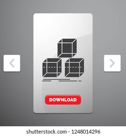 Arrange, design, stack, 3d, box Glyph Icon in Carousal Pagination Slider Design & Red Download Button