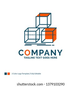Arrange, design, stack, 3d, box Logo Design. Blue and Orange Brand Name Design. Place for Tagline. Business Logo template.