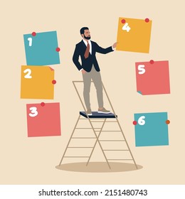 Arrange To Do List Which Job To Do Before And After, Set Work Priority,  Task Management Concept, Young Entrepreneur Businessman Manage To Prioritize Sticky Note With Number.