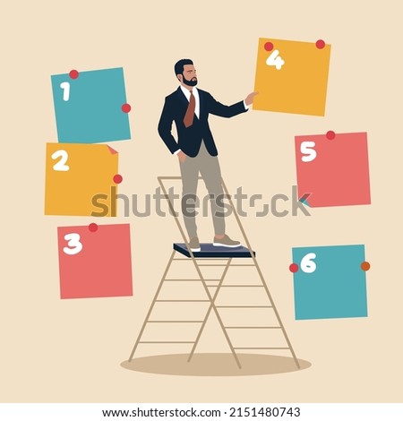 Arrange to do list which job to do before and after, set work priority,  task management concept, young entrepreneur businessman manage to prioritize sticky note with number.