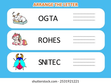 arrange the letter in order. worksheet for kids