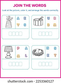 Arrange the letters in order with pictures to color.