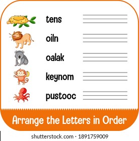 Arrange the letters in order with pictures illustration