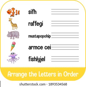 Arrange the letters in order with pictures illustration