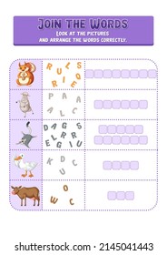 Arrange the letters in order with pictures illustration