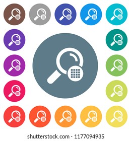 Arrange search results flat white icons on round color backgrounds. 17 background color variations are included.