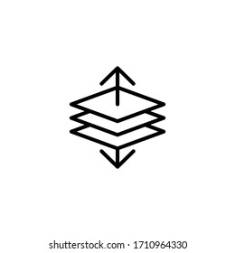 Arrange vector icon in linear, outline icon isolated on white background