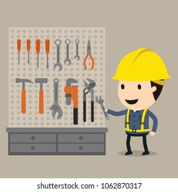 Arrange work Tool, Safety and accident, Industrial safety cartoon, Vector illustration