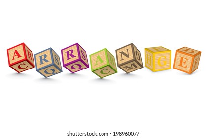 ARRANGE written with alphabet blocks - vector illustration