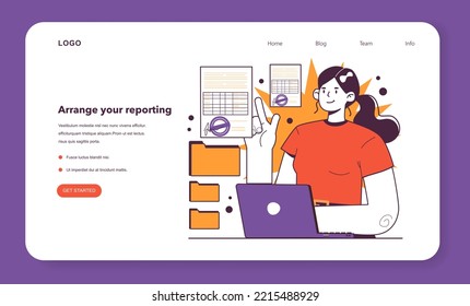 Arrange your reporting web banner or landing page. Effective financial administration in conditions of economic stagnation. Economic activity decline, business-saving actions. Flat vector illustration