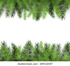 Arranged Green Fir Tree Branches - Fir Branch Illustration with Copy Space for Own Design. Greeting Card Christmas Background Template.