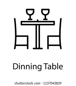 Arranged table with chairs and crockery representing dining table for two persons 