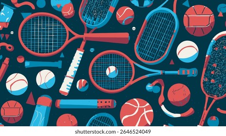 Raquetas de tênis organizadas exibir equipamento esportivo padrão gráfico design fundo escuro