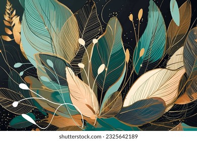 Arrangement abstract watercolor tropical exotic flowers pattern. Vector modern tropic panel background. Floral pattern. Trendy abstract arrangements with green tropical lines plants, spray, leaves.