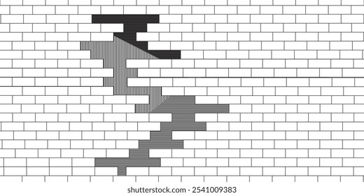 una disposición de cajas a rayas negras, que componen un edificio en forma de textura de pared sobre un fondo blanco.
