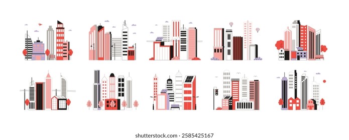 The arrangement of buildings in the city is neat and organized so that it looks comfortable, vector illustration.