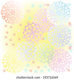 Arrangement of colored snowflakes on a light yellow gradient background.