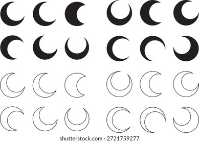Arrangement of crescent moon phases in a grid pattern black and white