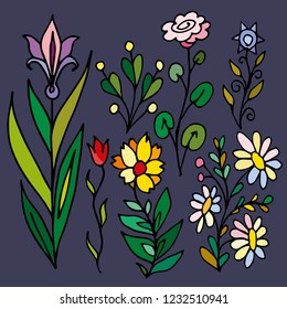 arrangement of decorative drawn flowers