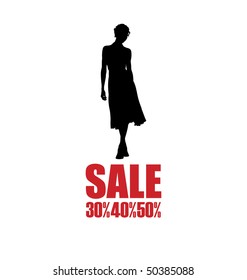 Arrangement With The Female Silhouette. A Woman Wearing A Dress. Below Is The Inscription SALE.