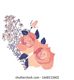 Arrangement of flowers, decoration, roses and wildflowers