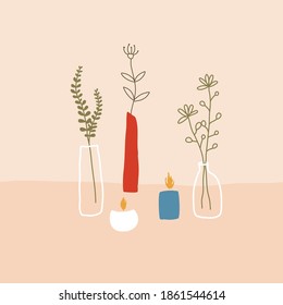 arrangement of flowers in general and candles
