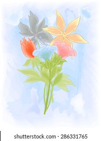 The arrangement of flowers. Vector illustration of stylized watercolor.