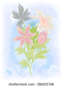 The arrangement of flowers. Vector illustration of stylized watercolor.