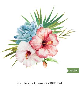 Arrangement with flowers watercolor drawing for a card