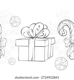 Arreglo de la caja de regalo Diseño de borde de fondo de patrón sin costuras con caramelos y remolinos festivos para la decoración de Festiva y artesanías temáticas