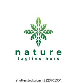 the arrangement of green leaves like a star logo design